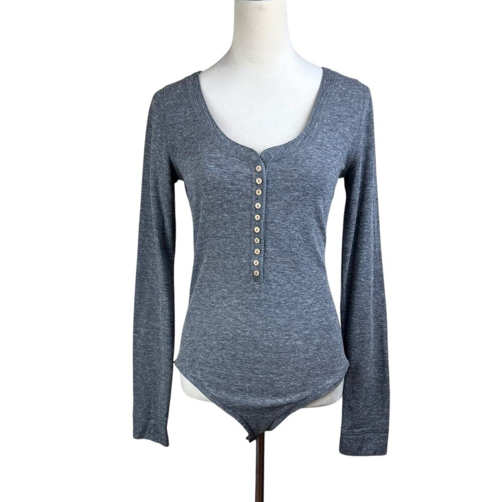 Intimately Free People Dylan Thermal Gray Knit Long Sleeve Full Butt Bodysuit - Picture 4 of 15